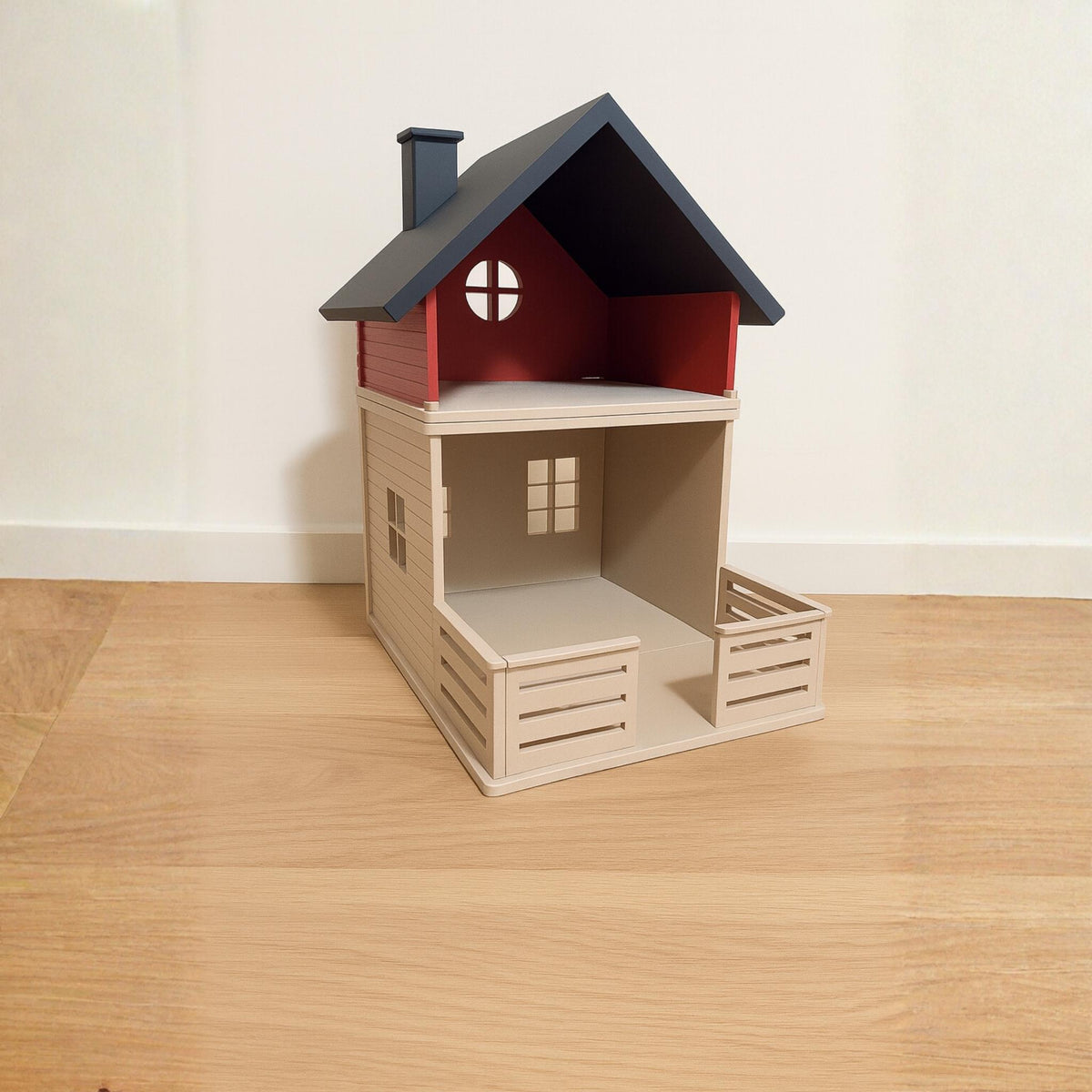 Miniature Dollhouse Cottage • Two-Storey Wooden House with Porch and Stairs • Tiny Model Home for Displays - ThreadaliciousUK