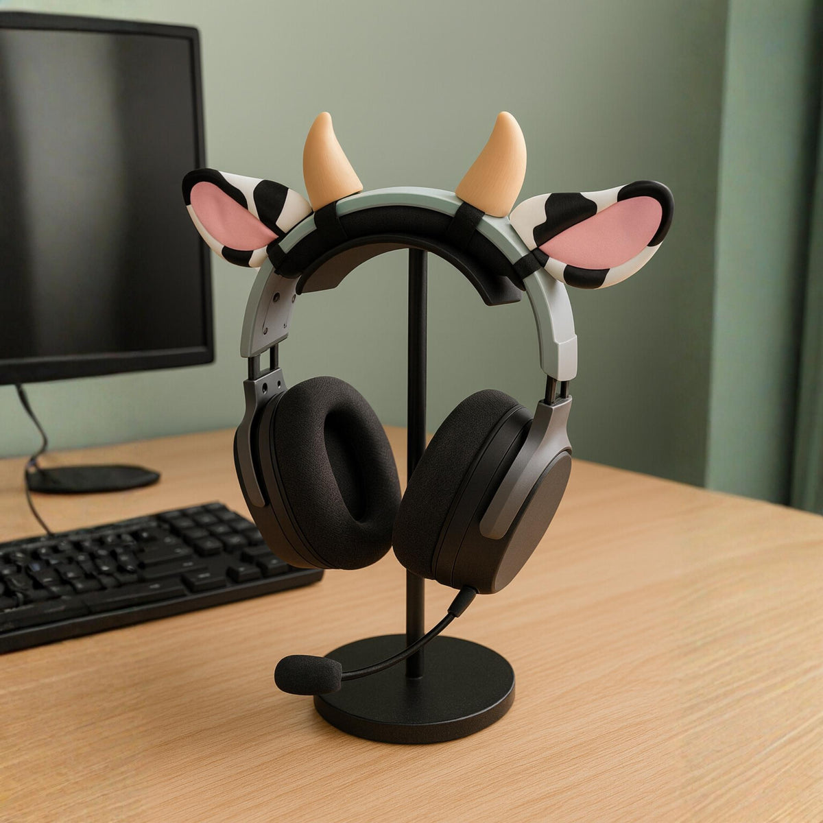 Cow Ears Headphone Accessories • Clip-On Ears & Horns for Headsets • Animal Decor - ThreadaliciousUK