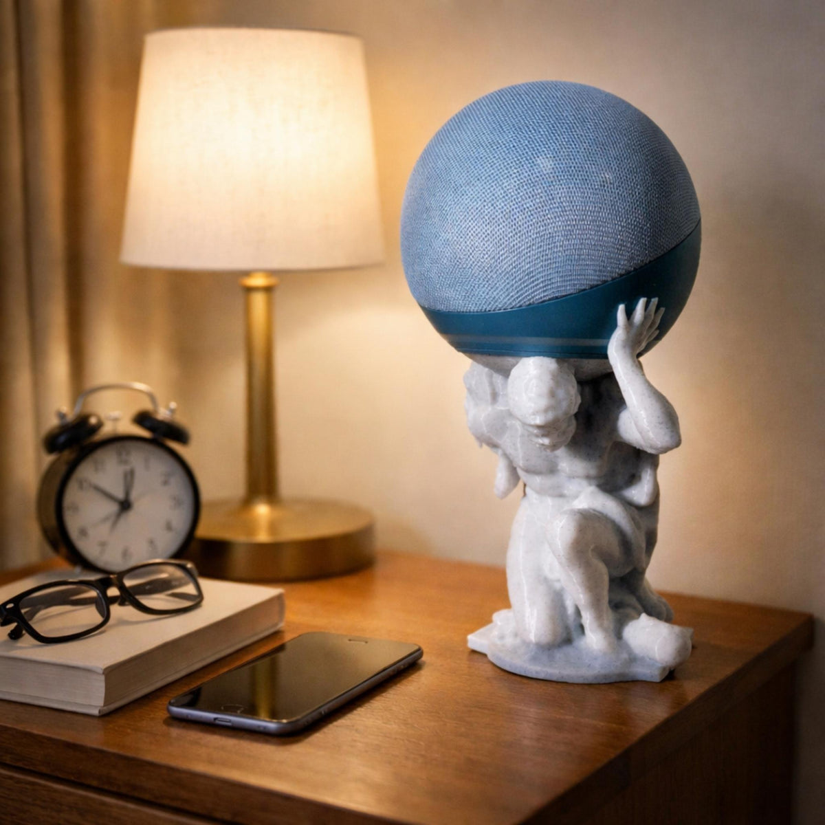 Classical Atlas Style Echo Dot Stand | Mythology Inspired Smart Speaker Holder | Decorative Desk & Bedside Display - MoreMiniaturesStudio