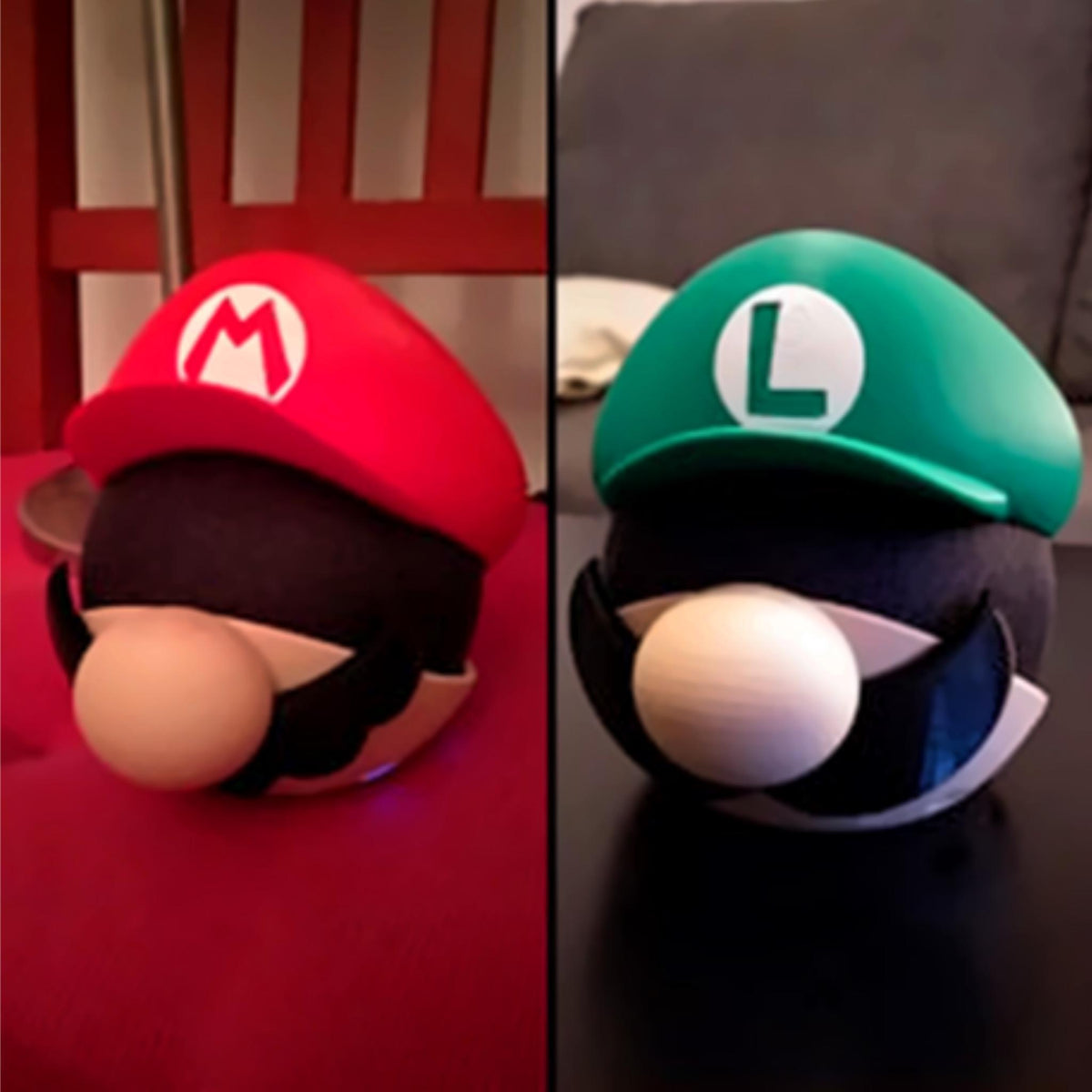 Twin Hero Echo Dot Stands | Gaming Inspired Smart Speaker Holders | Red & Green Character Desk Displays - MoreMiniaturesStudio
