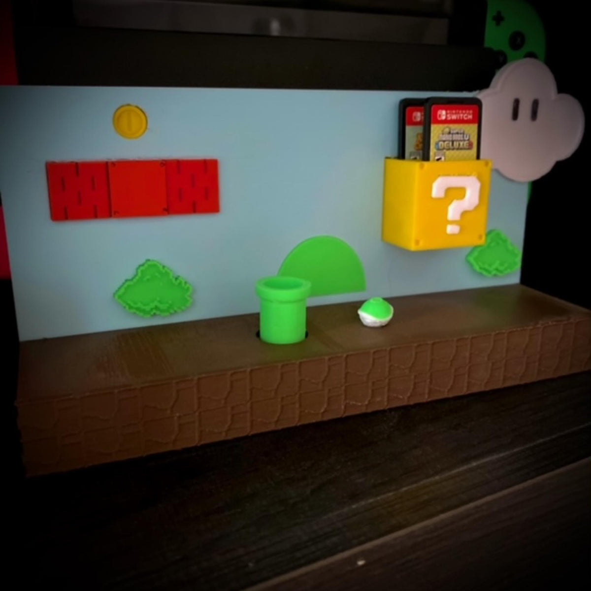Retro Platform Style Game Console Dock Stand | Gaming Display Shelf for Switch Console & Cartridges - MoreMiniaturesStudio