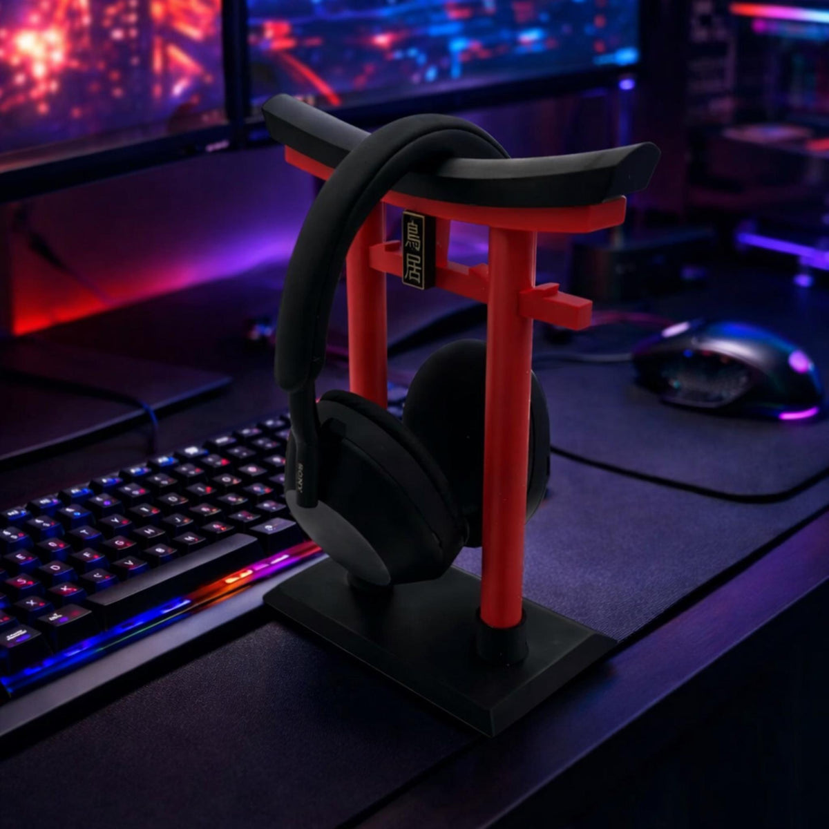 Japanese Torii Gate Headphone Stand | Zen Inspired Desk & Gaming Setup Headset Holder Display - MoreMiniaturesStudio