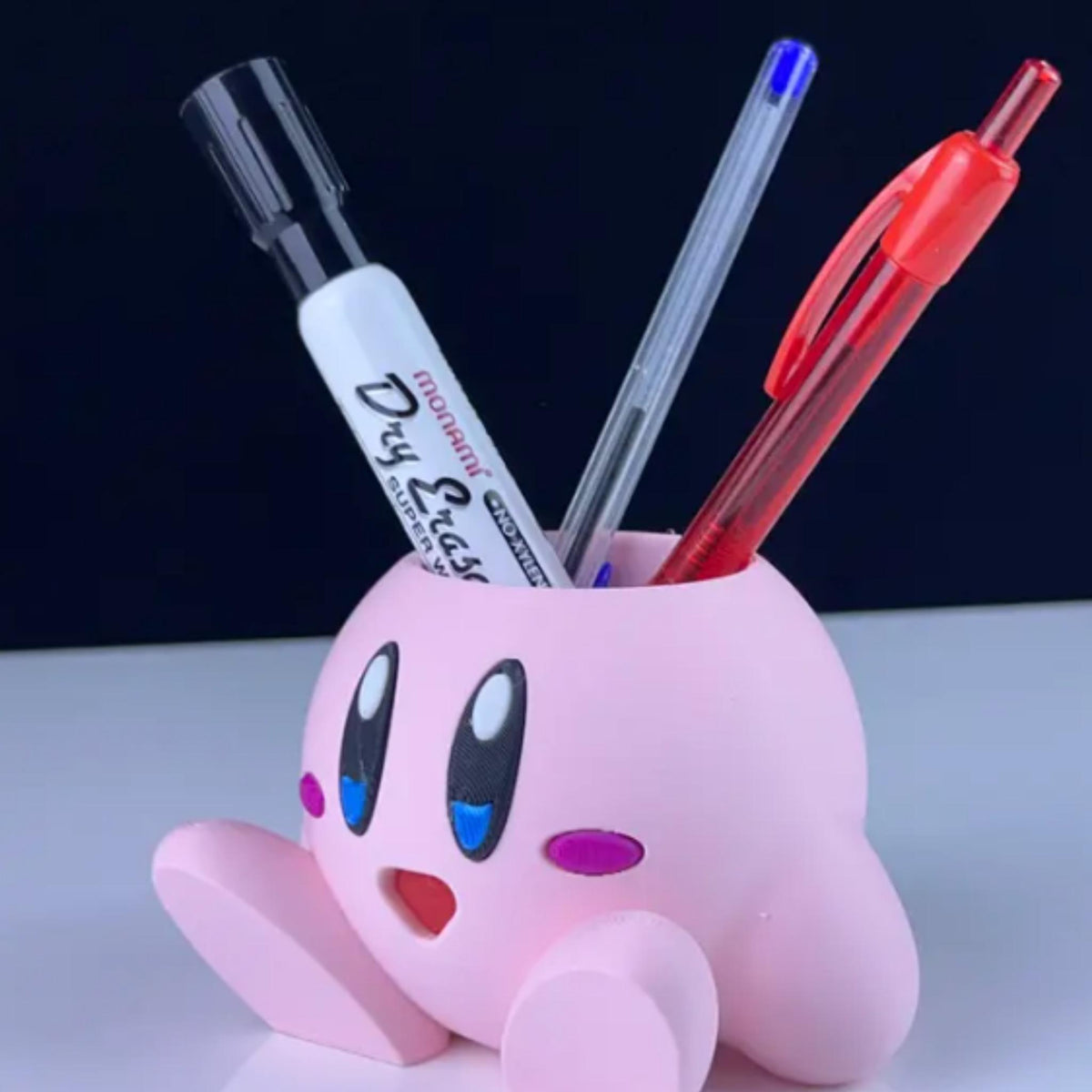 Cute Pink Round Character Pen Holder & Mini Plant Pot – Desk Organiser, Kawaii Desk Decor, Gamer Gift - MoreMiniaturesStudio