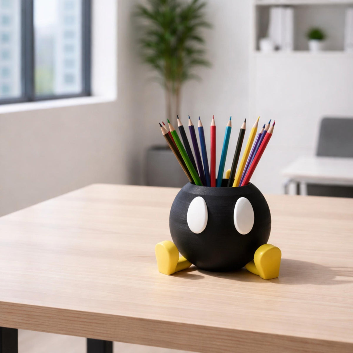Retro Bomb Character Planter Pot, Gamer Desk Succulent Holder, Cute Anime Pen Organiser, Kawaii Gaming Room Decor Gift - StickShopUK