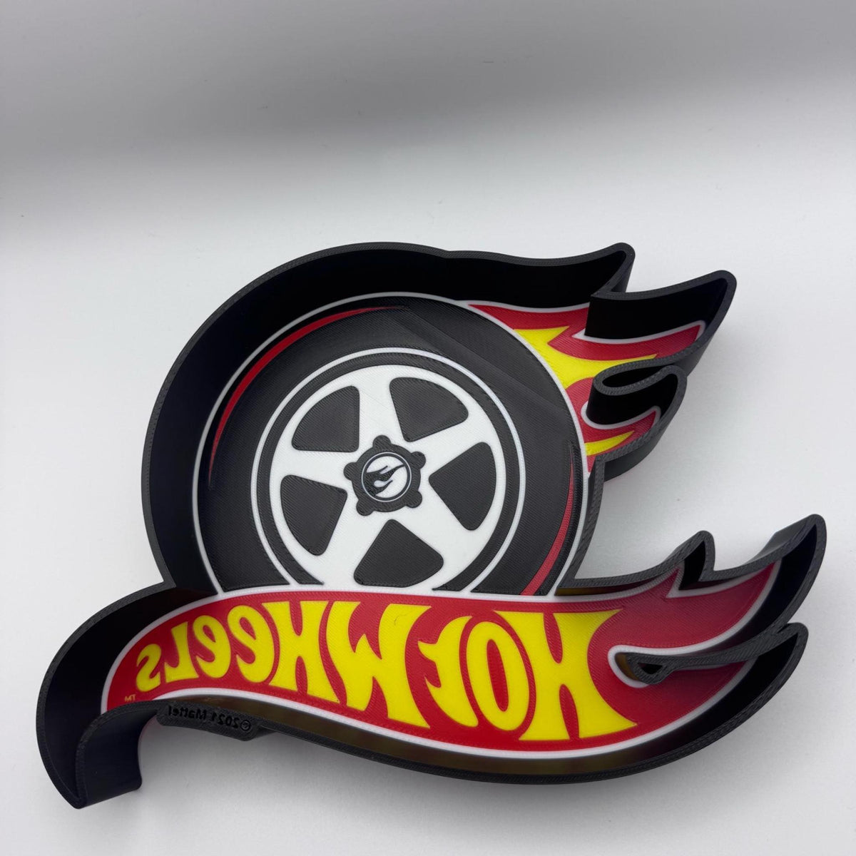 Flame Racing Wheel LED Lightbox, Retro Car Logo Wall Light, Kids Bedroom Decor, Garage Display Sign, Collector Gift Idea - StickShopUK