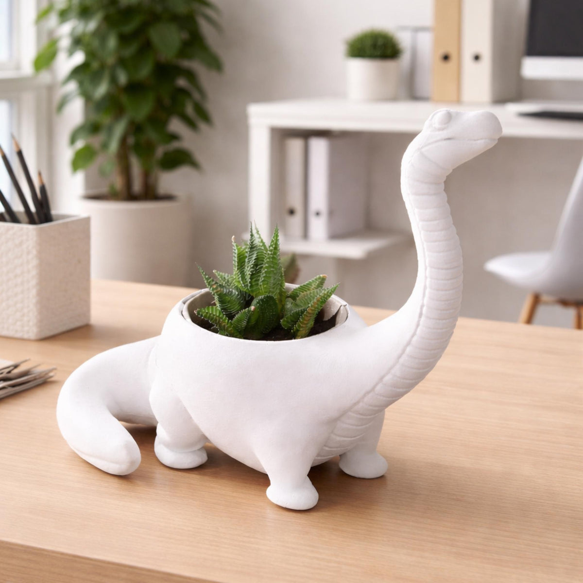 Long Neck Dinosaur Planter Pot, Cute Sauropod Succulent Holder, Kawaii Desk Plant Pot, Prehistoric Home Decor Gift - StickShopUK