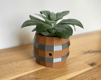 Low Poly Barrel Pot – Minecraft-Inspired Game Decor