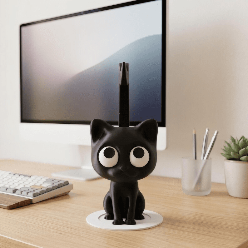 Cute Black Cat Headphone Stand | Cartoon Desk Holder