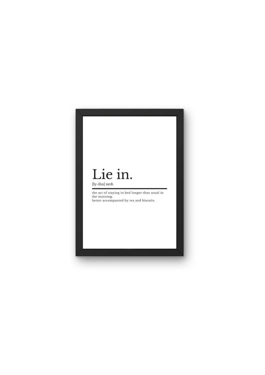 Bedroom Decor Wall Art Print Lie In Definition | Bedroom Prints | Home Decor | Home Prints | Bedroom Wall Art | Wall Decor Bedroom - ProfessorPrintsUK - A2