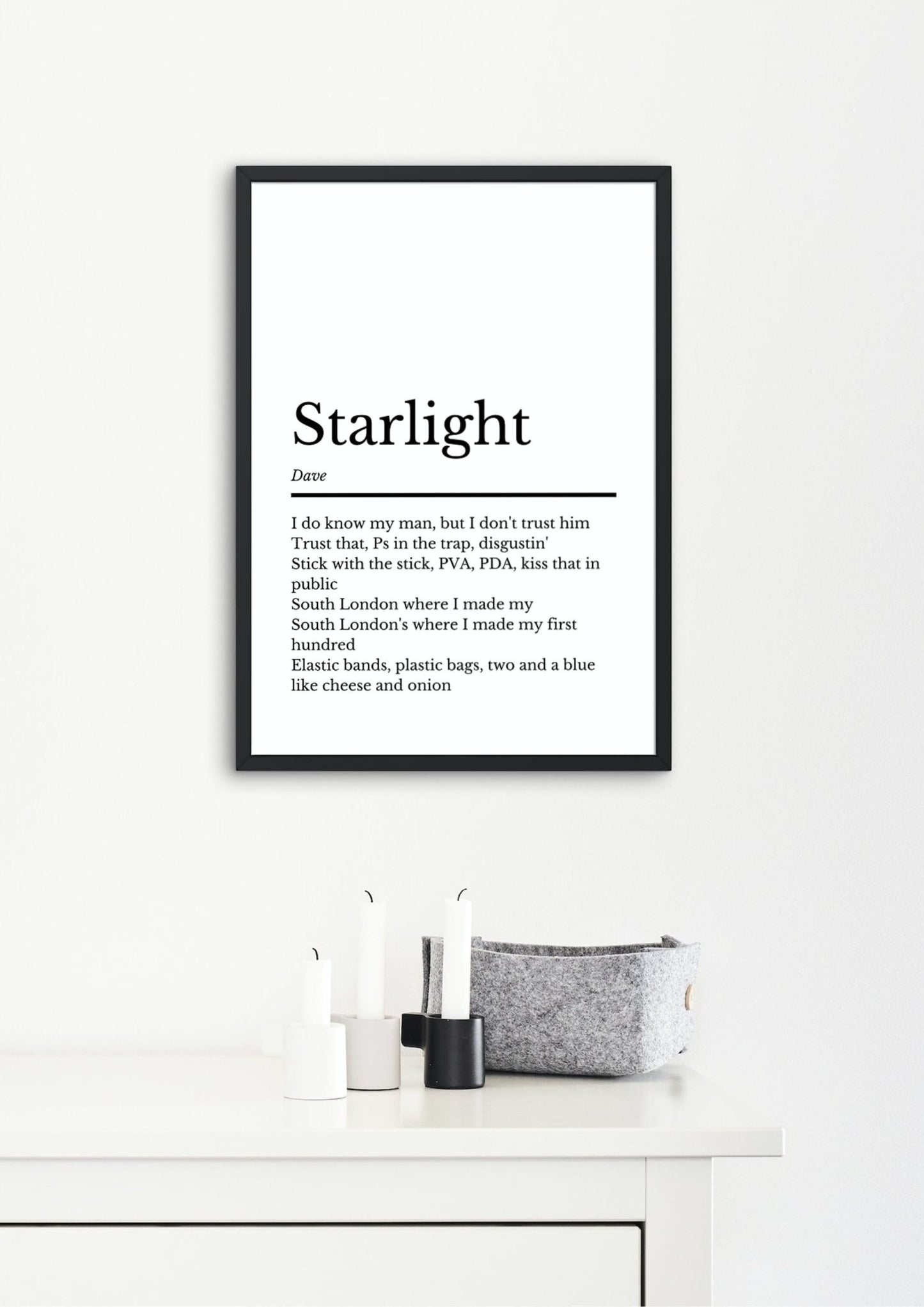 Dave, Starlight Lyrics Poster | Dave Music Gift | Birthday Gift | Dave Album Wall Art | Dave Psychodrama Poster - ProfessorPrintsUK - A1