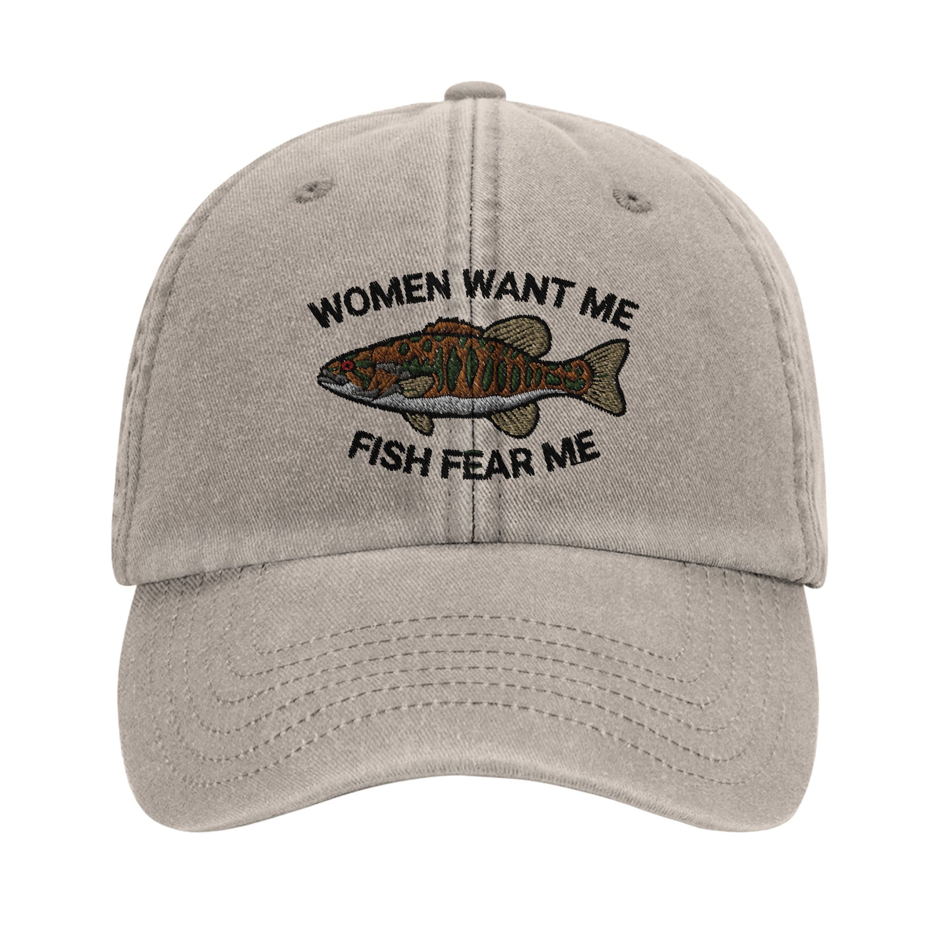 Funny Dad Hat - 'Women Want Me, Fish Fear Me' Quote - Perfect Fishing Cap - ProfessorPrintsUK - Vintage Stone