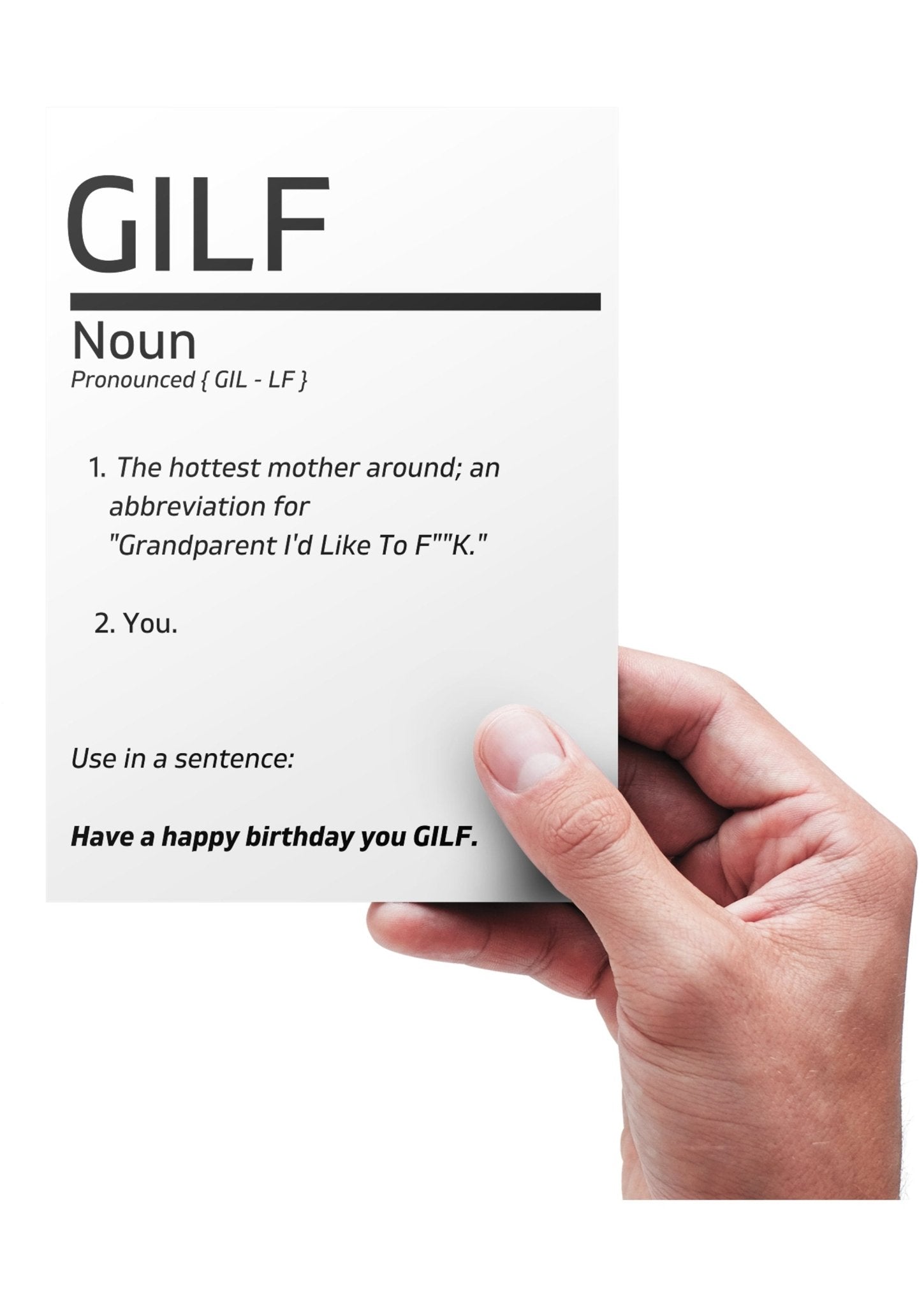 GILF Card | GILF Definition Card | Funny Birthday Card | Definition Card | Card For Grandparents - ProfessorPrintsUK -