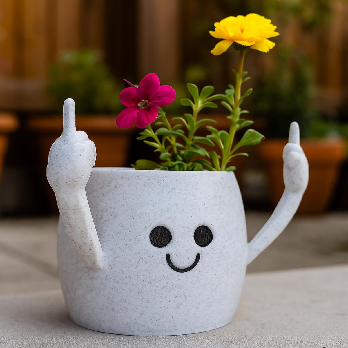 Rude Gesture Planter | Funny Middle Finger Plant Pot | Humorous Home or Office Decor - ThreadaliciousUK