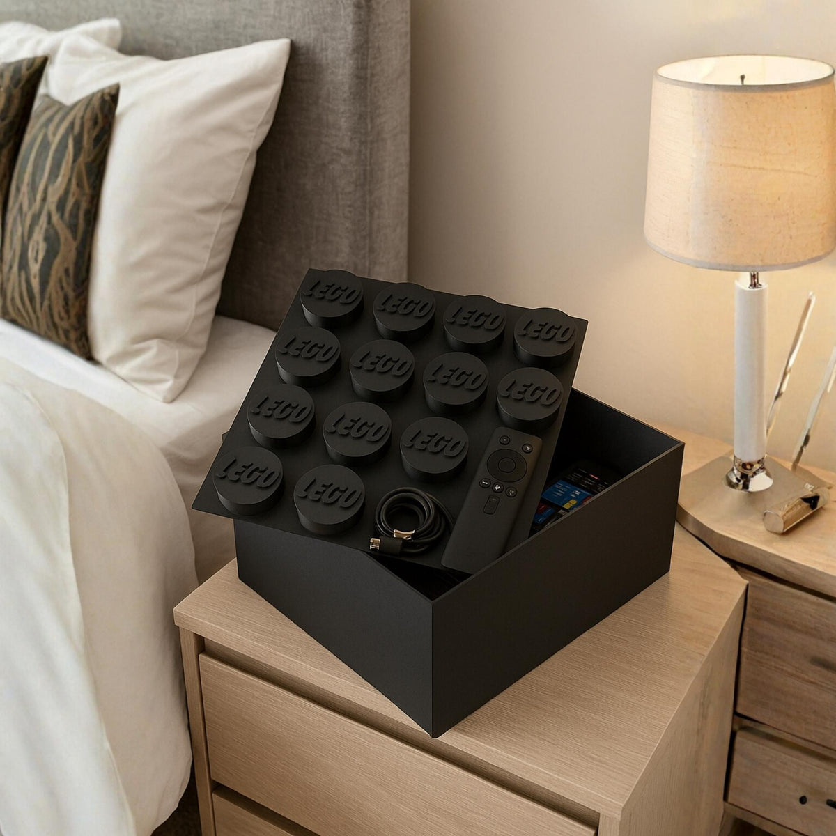 Building Block Storage Box | Stackable Organiser with Lid | Fun Colourful Home or Desk Storage - ThreadaliciousUK