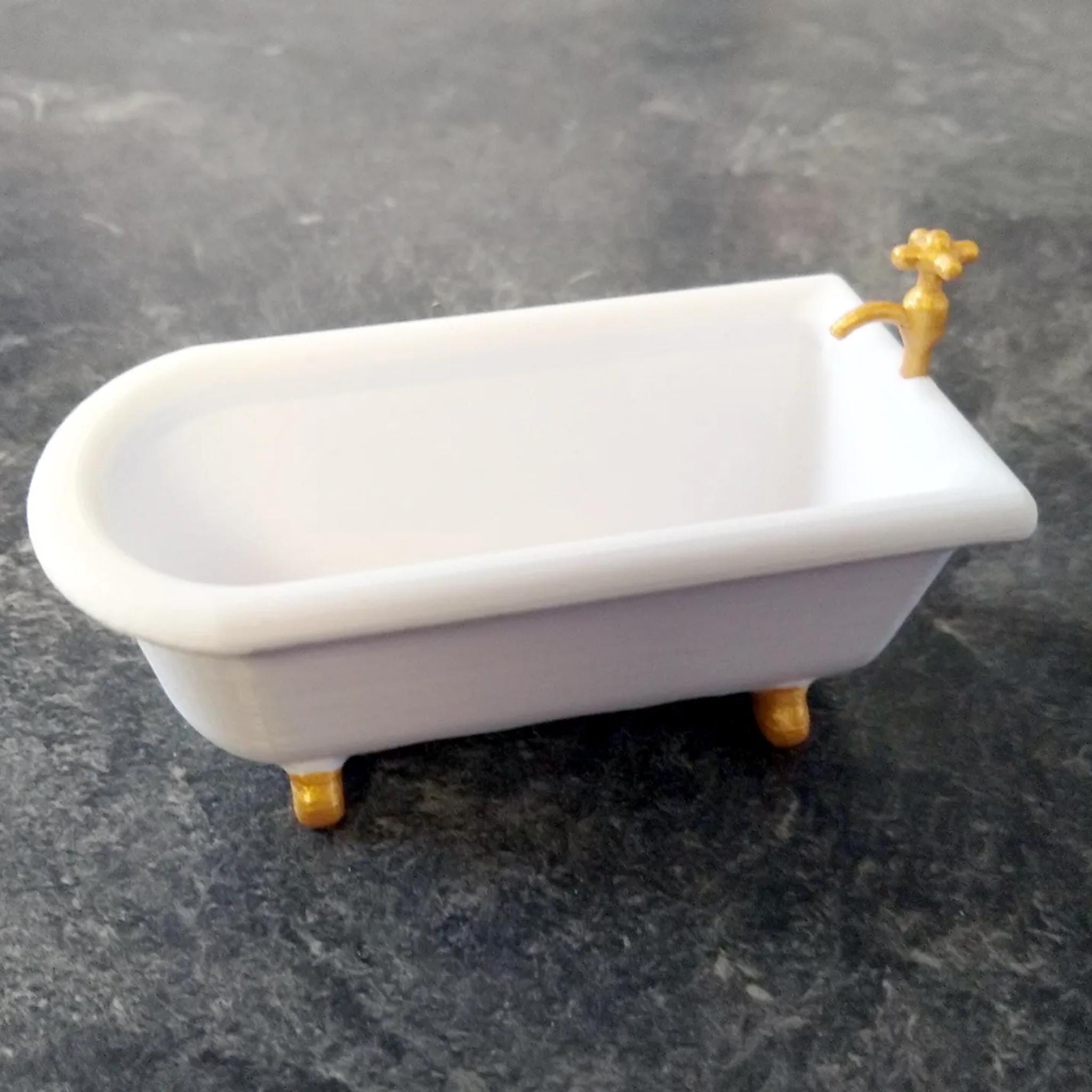 Miniature Dollhouse Bathtub • Classic Clawfoot Style Bath • Tiny Bathroom Furniture for Model Homes - ThreadaliciousUK