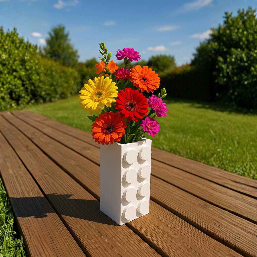 Building Block Style Vase | Colourful Decorative Flower Holder | Playful Home or Office Decor - ThreadaliciousUK