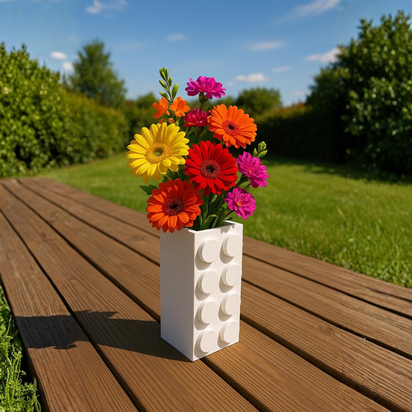 Building Block Style Vase | Colourful Decorative Flower Holder | Playful Home or Office Decor - ThreadaliciousUK
