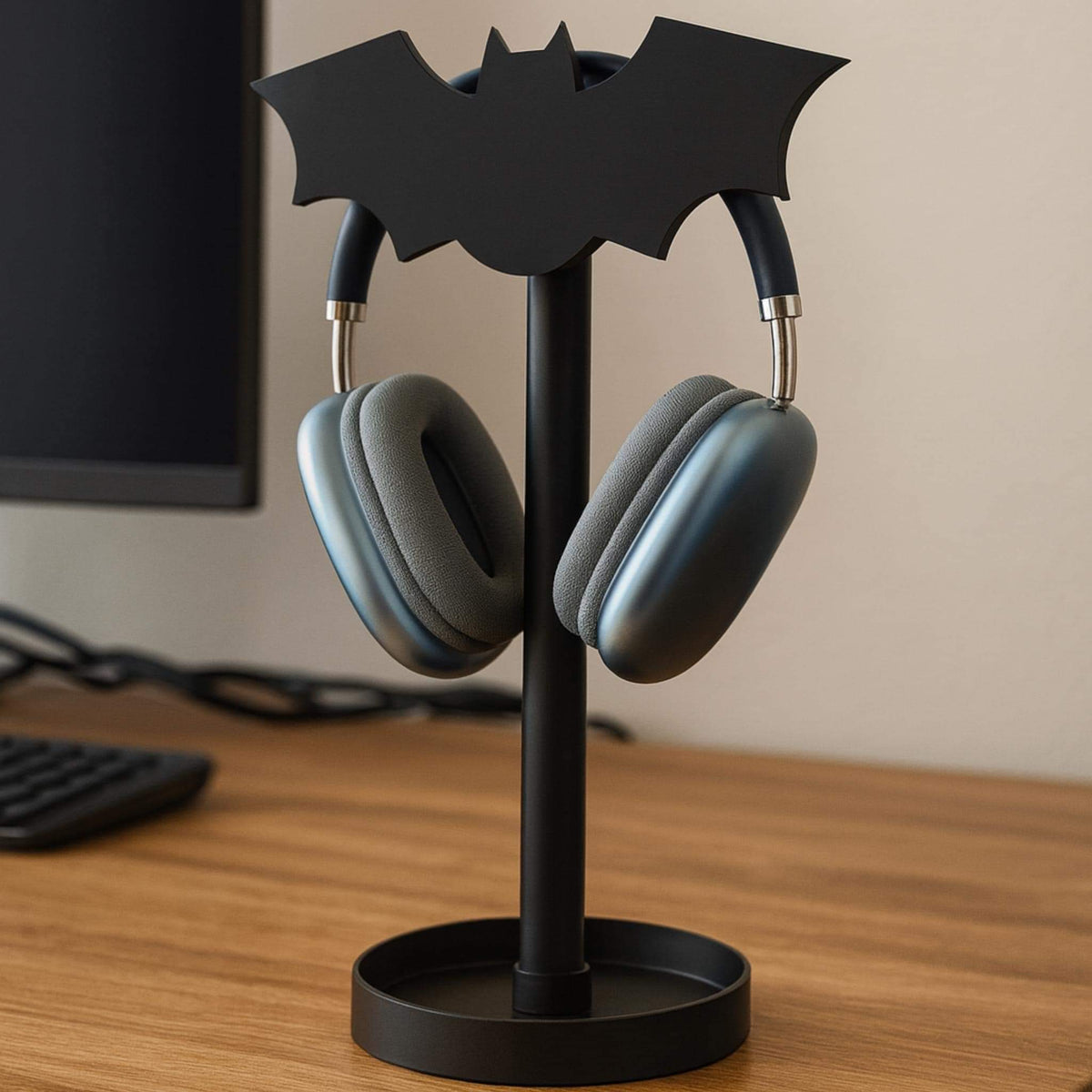 Bat Headphone Stand • Winged Desk Holder • Dark Headset Display for Gaming or Office Setups - ThreadaliciousUK