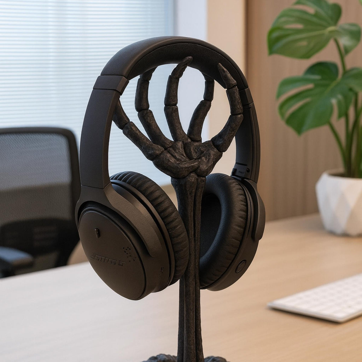 Skeleton Hand Headphone Stand • Gothic Desk Holder • Creepy Horror-Themed Headset Display - ThreadaliciousUK