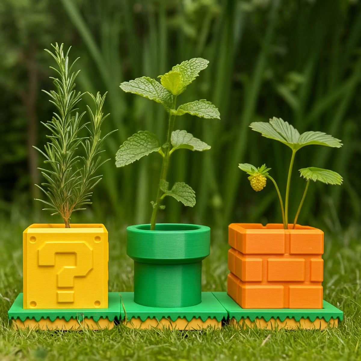 Retro Block and Pipe Planter Set • Geeky Desk Decor • Gaming Style Cube and Tube - ThreadaliciousUK