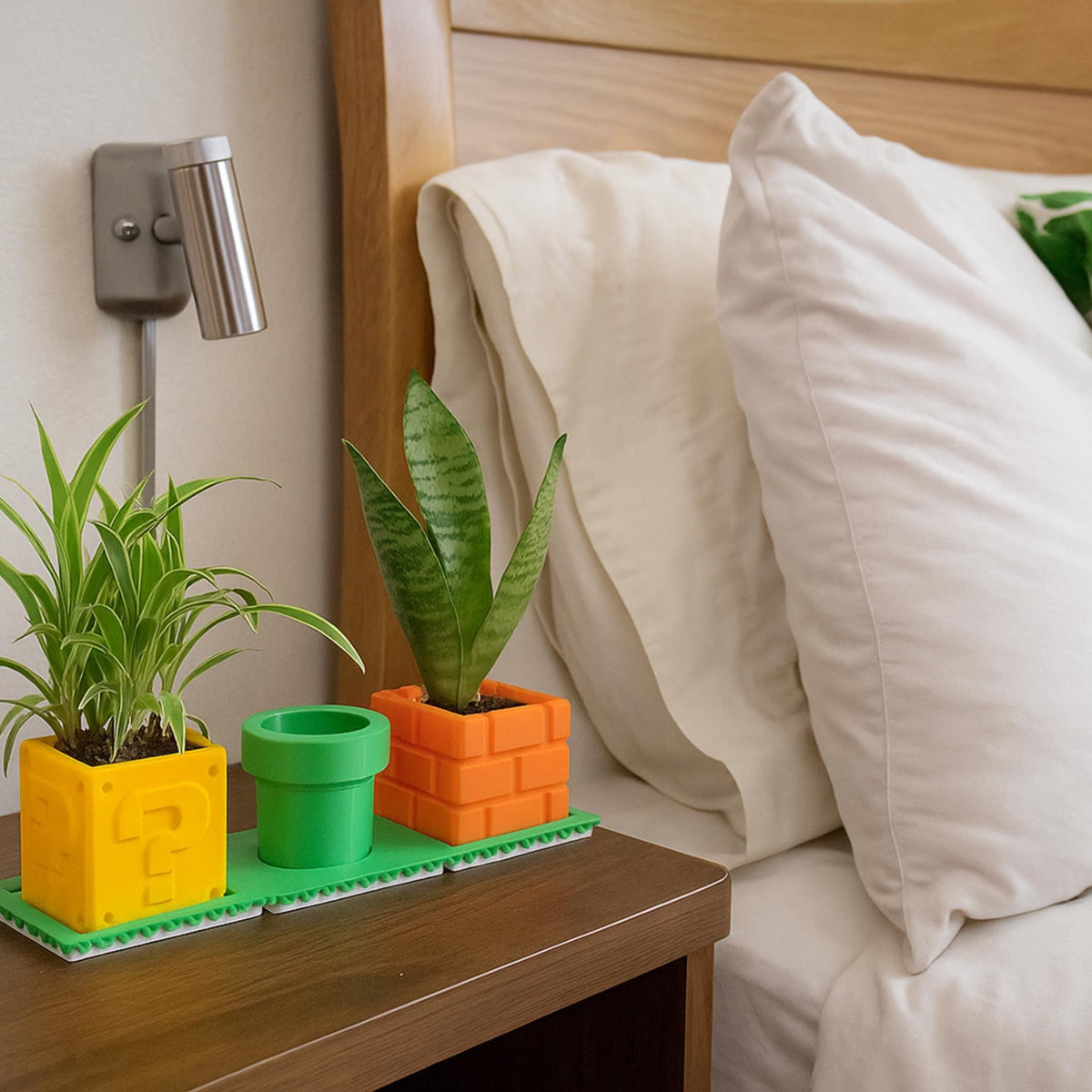 Retro Block and Pipe Planter Set • Geeky Desk Decor • Gaming Style Cube and Tube - ThreadaliciousUK