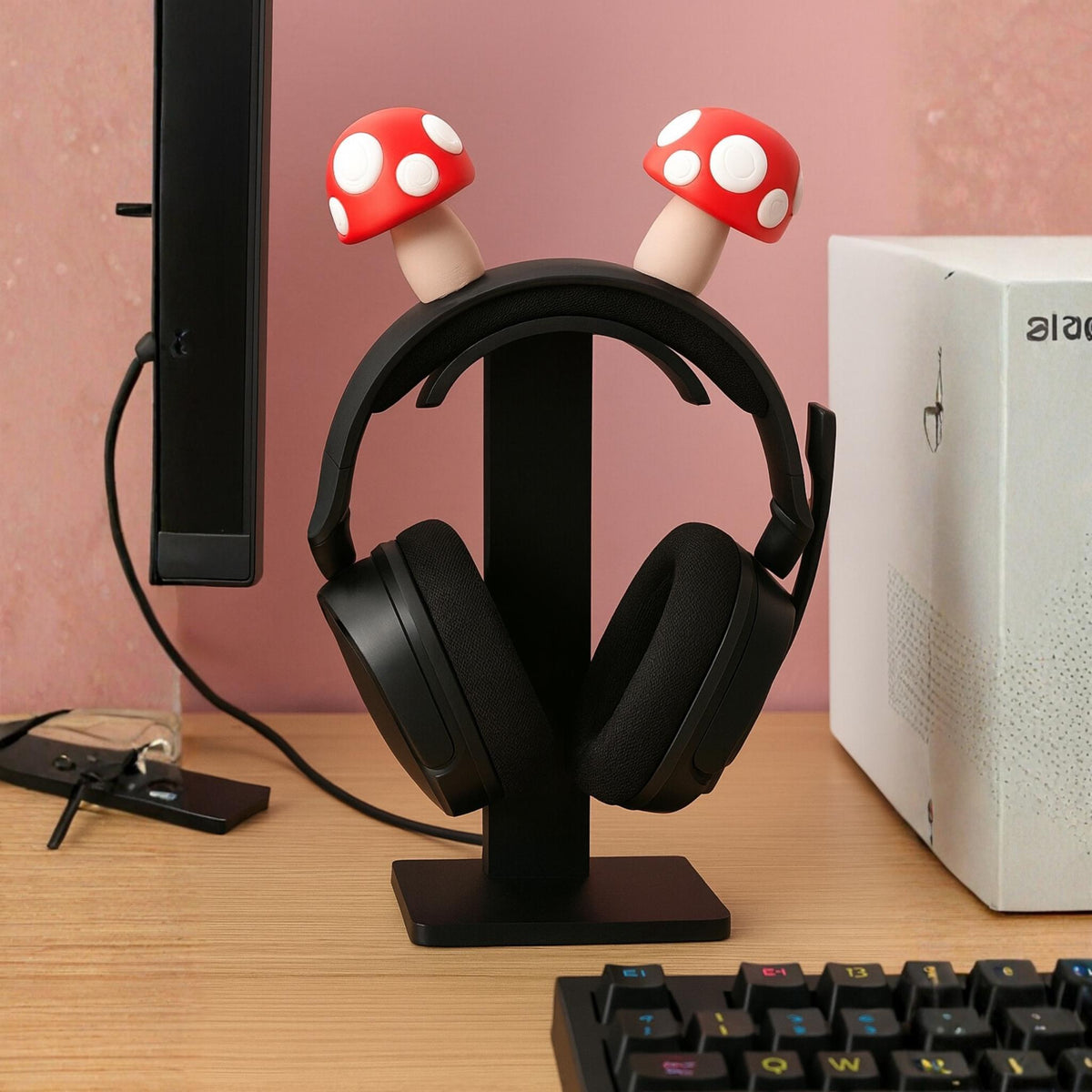 Mushroom Headphone Attachments | Cottagecore Headset Accessory | Toadstool Gaming Decor - ThreadaliciousUK