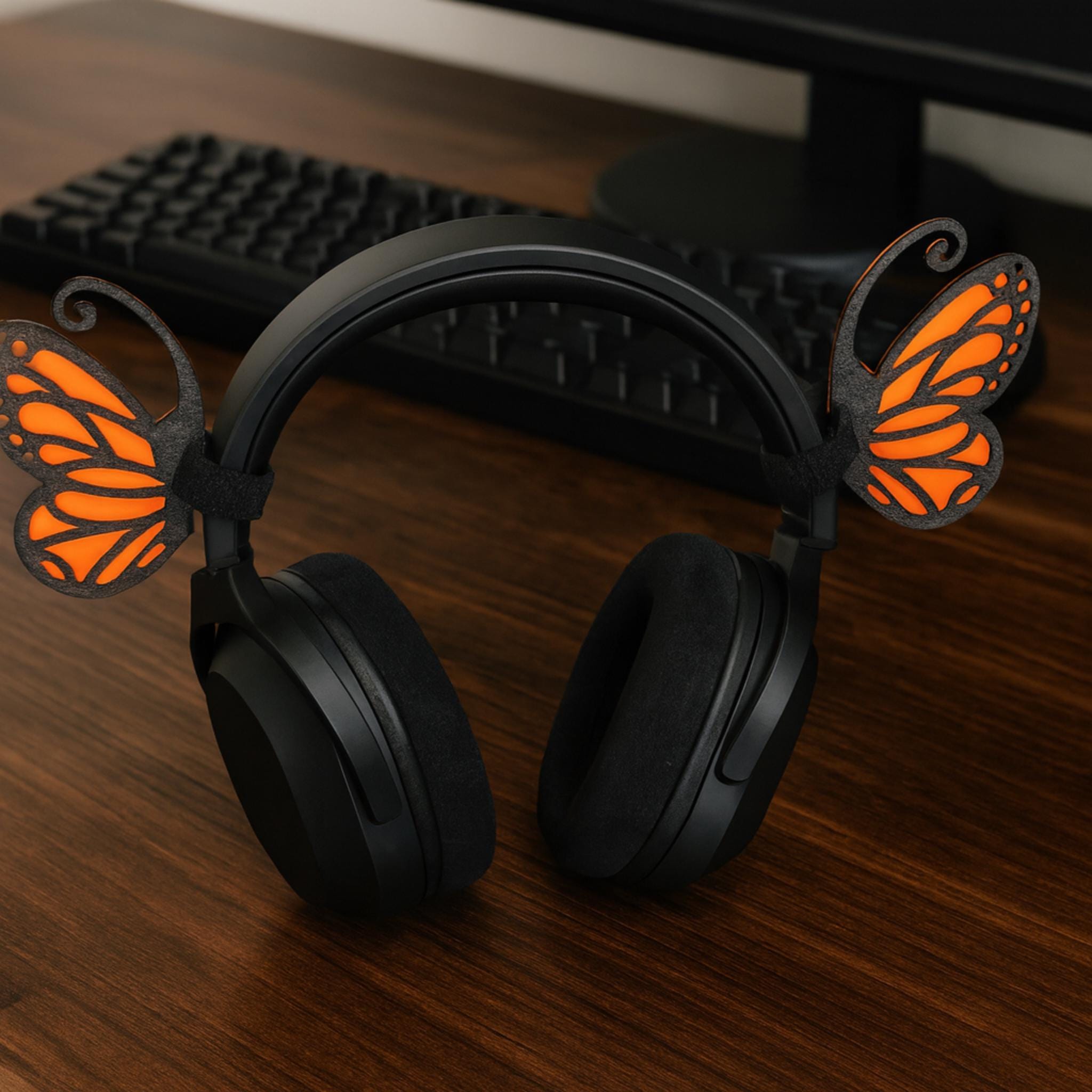Butterfly Headphone Attachment | Headset Decor | Cosy Gaming Accessory | Personalised Add-On - ThreadaliciousUK