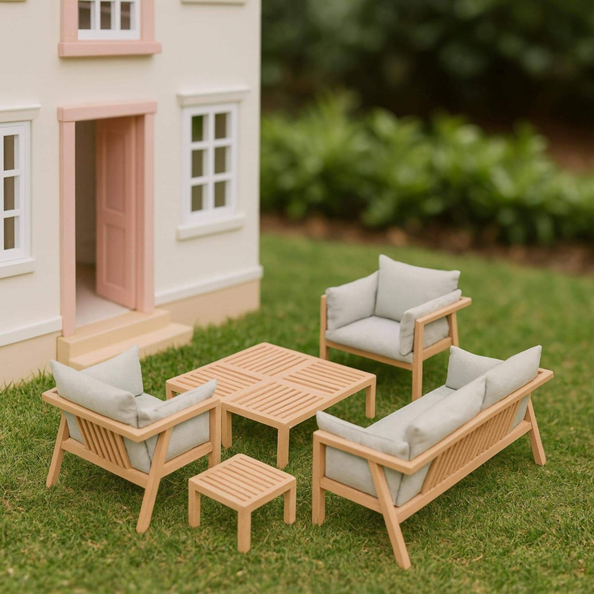Miniature Garden Furniture Set • Dollhouse Outdoor Sofa, Chairs and Table • Tiny Patio Decor for Model Homes - ThreadaliciousUK