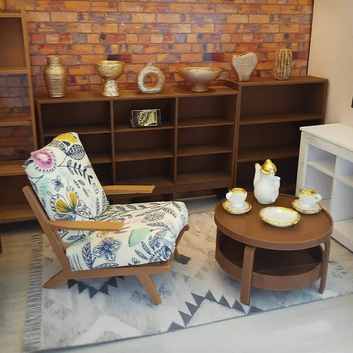 Miniature Dollhouse Chair • Modern Armchair Frame • Stylish Living Room Furniture - ThreadaliciousUK