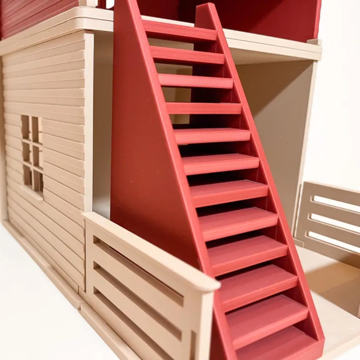 Miniature Dollhouse Cottage • Two-Storey Wooden House with Porch and Stairs • Tiny Model Home for Displays - ThreadaliciousUK