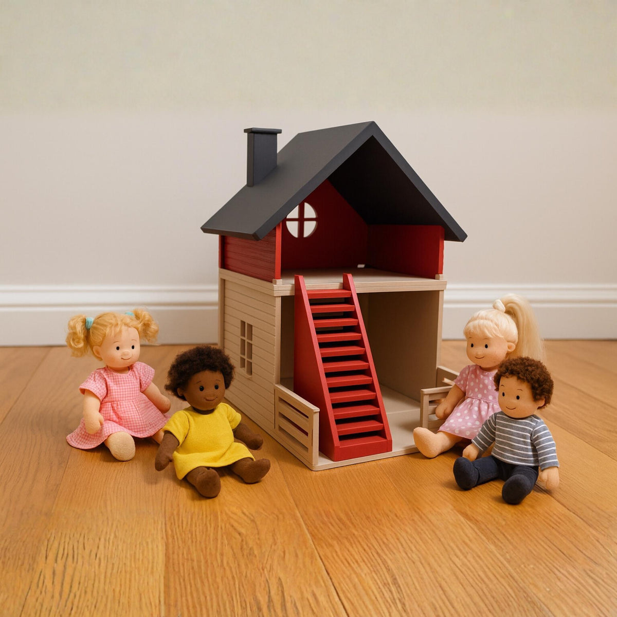 Miniature Dollhouse Cottage • Two-Storey Wooden House with Porch and Stairs • Tiny Model Home for Displays - ThreadaliciousUK