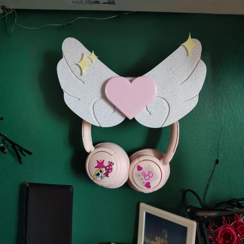Angel Wings Headphone Holder • Wall Mounted Heart Wing Hanger • Pastel Headset Organiser for Bedroom or Desk - ThreadaliciousUK