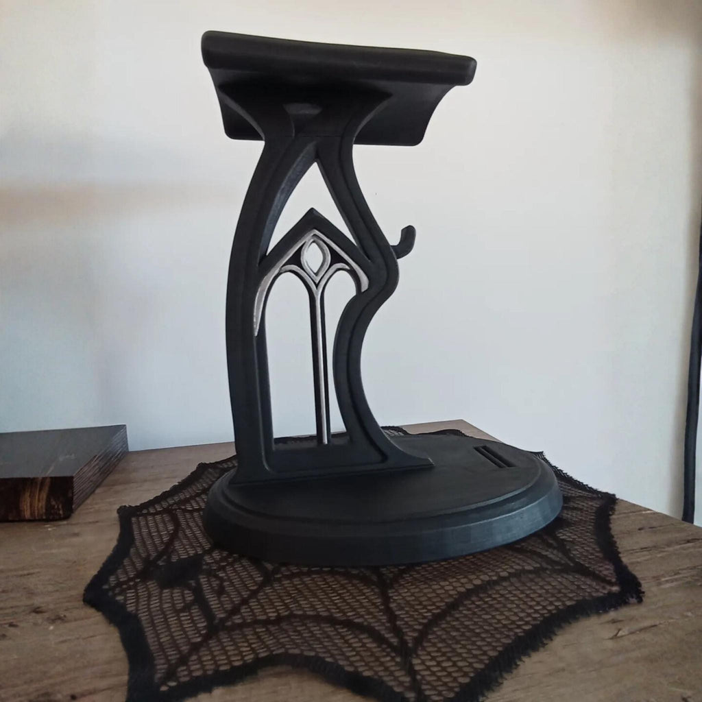 Gothic Headphone Stand • Elegant Arched Desk Holder • Dark Fantasy Inspired Headset Display - ThreadaliciousUK