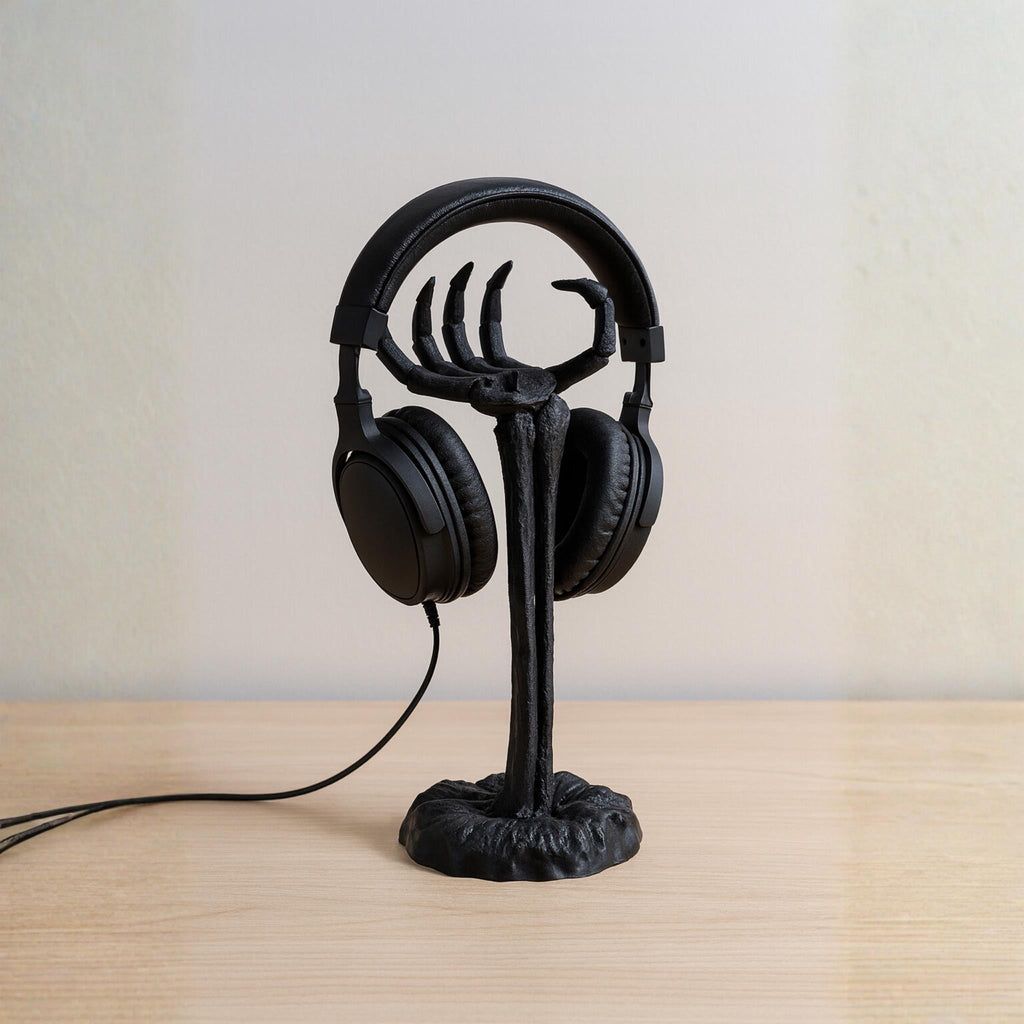 Skeleton Hand Headphone Stand • Gothic Desk Holder • Creepy Horror-Themed Headset Display - ThreadaliciousUK