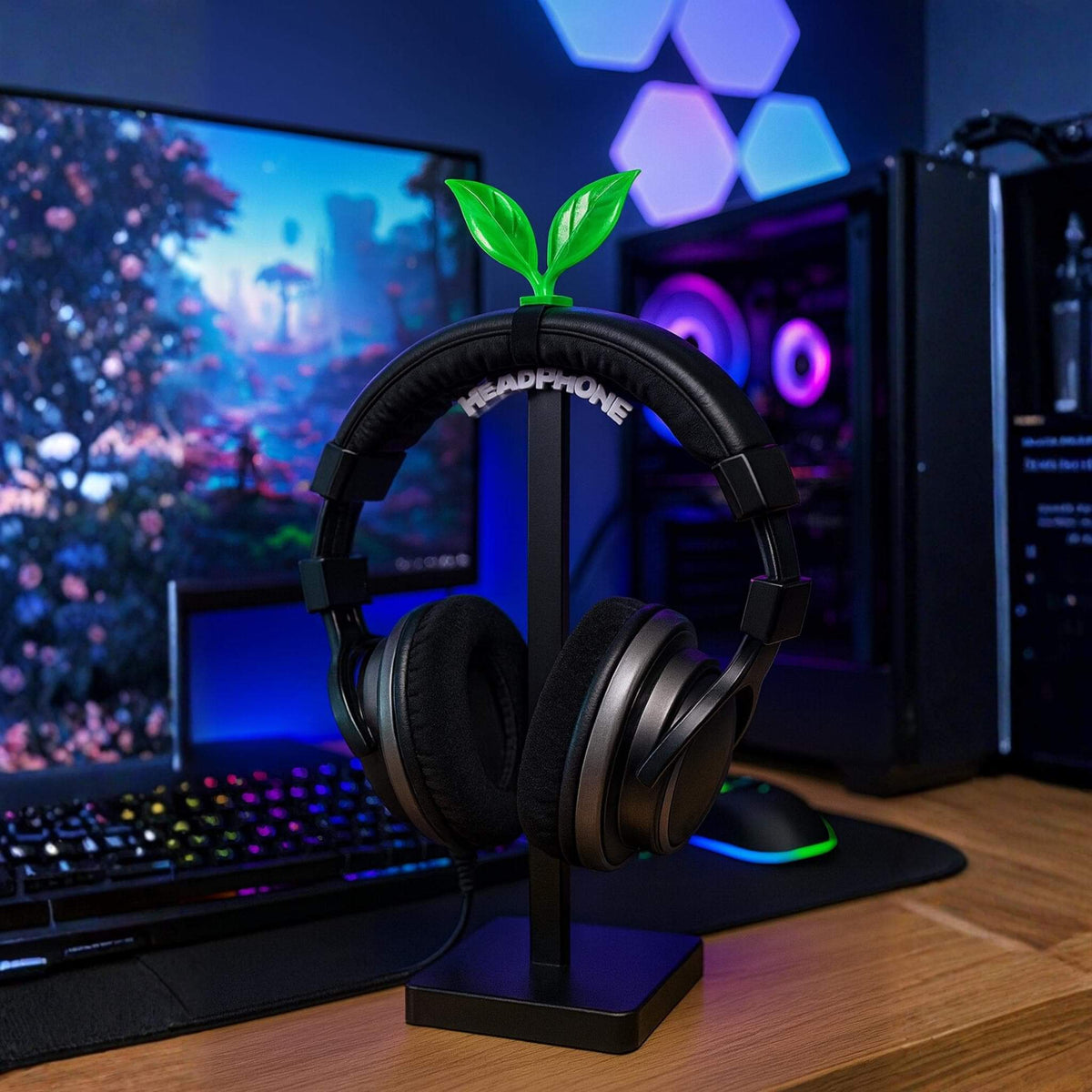 Leaf Headphone Accessory • Sprout Clip for Headsets • Kawaii Green Plant Decor - ThreadaliciousUK