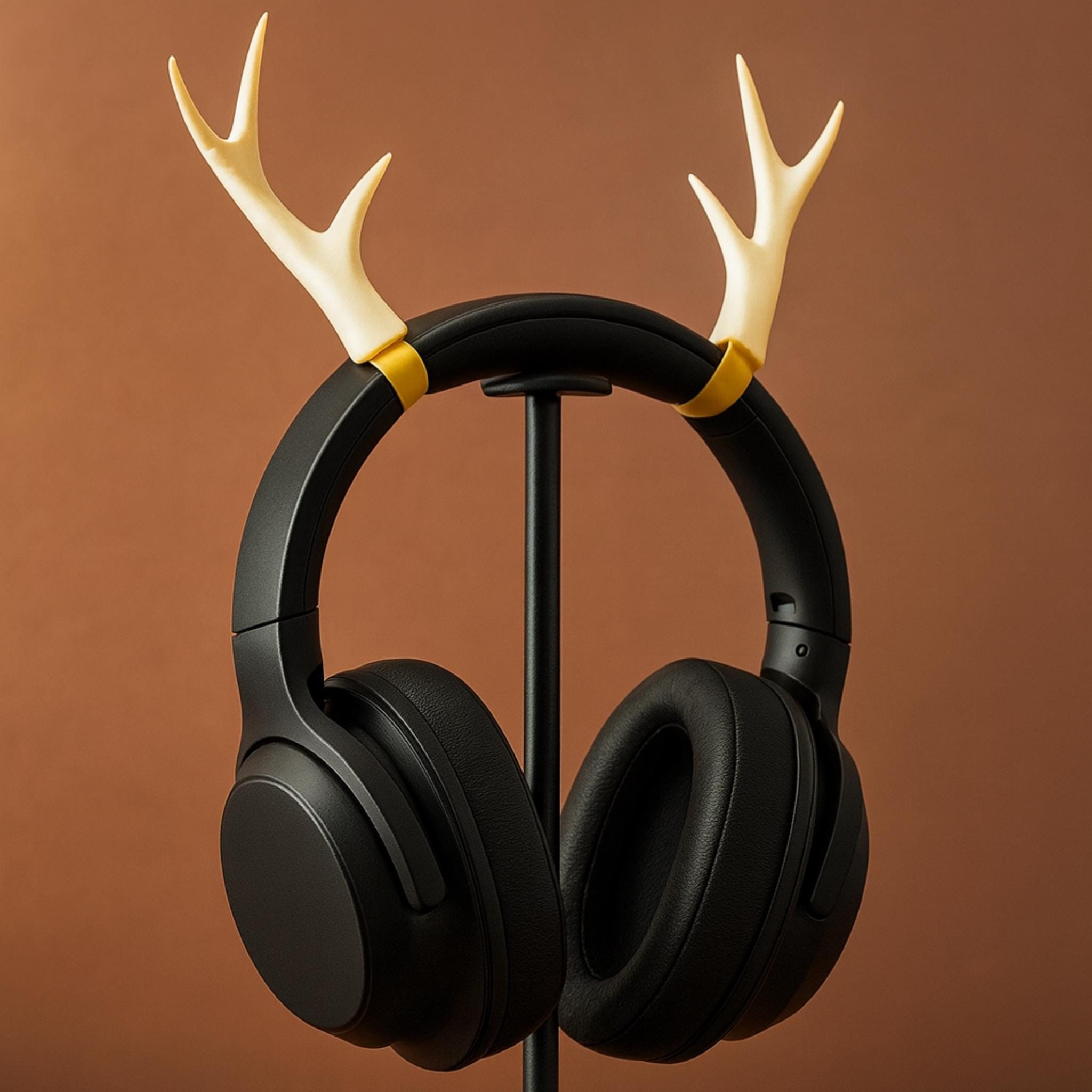 Stag Antler Headphone Accessories • Clip-On Deer Horns for Headsets • Cosy Forest & Fantasy Gaming Decor - ThreadaliciousUK