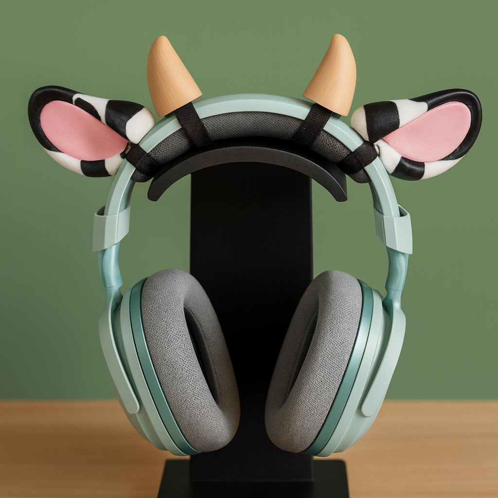 Cow Ears Headphone Accessories • Clip-On Ears & Horns for Headsets • Animal Decor - ThreadaliciousUK