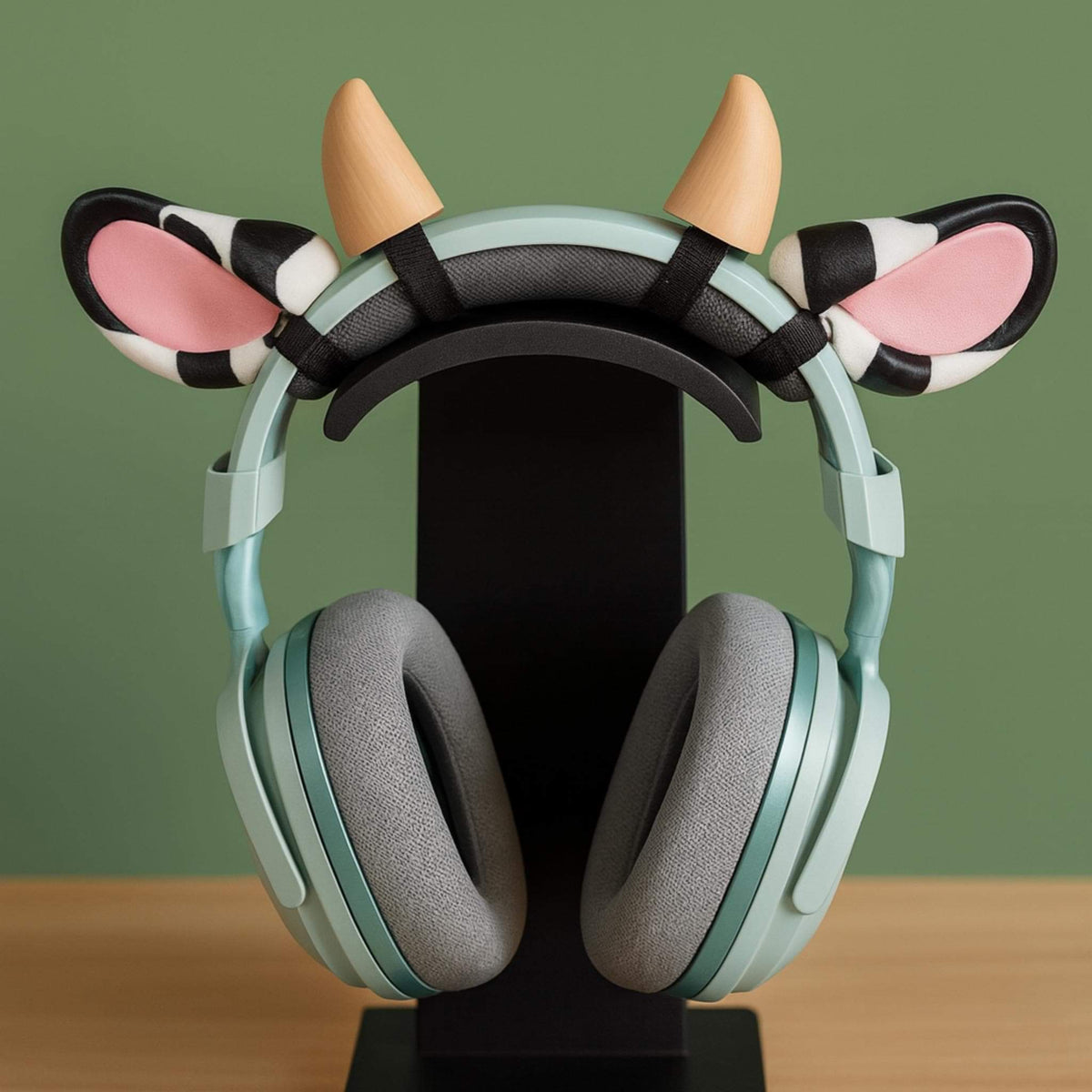 Cow Ears Headphone Accessories • Clip-On Ears & Horns for Headsets • Animal Decor - ThreadaliciousUK