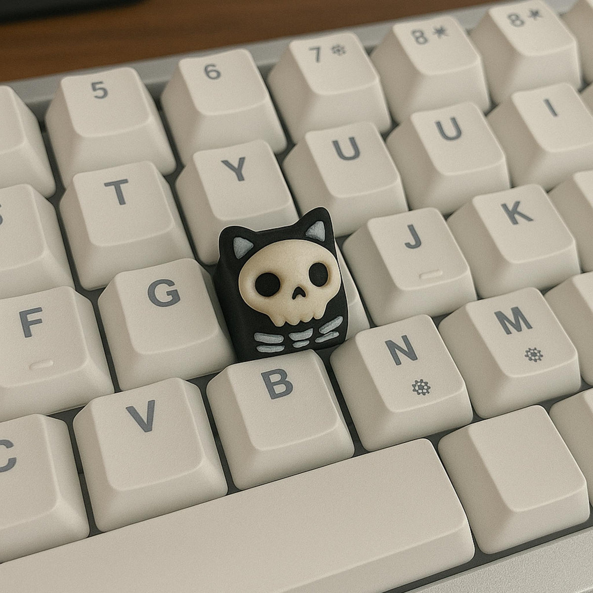 Skull Cat Artisan Keycap • Spooky Feline Skeleton Key for Custom Mechanical Keyboards - ThreadaliciousUK
