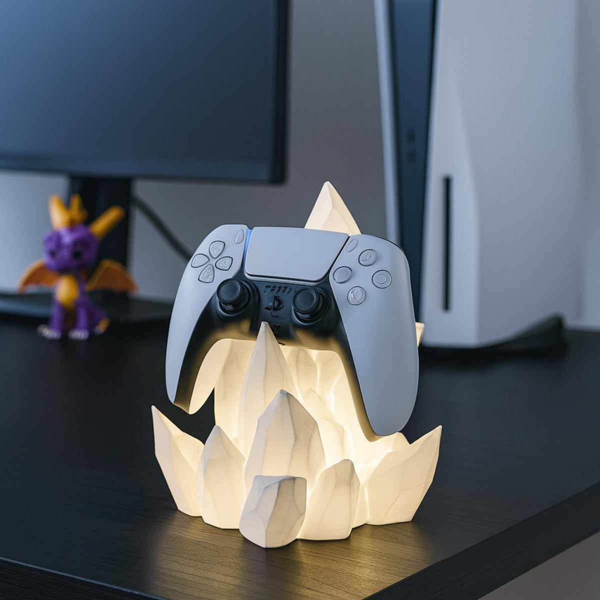Crystal LED Controller Holder – Illuminated Gamer Desk Display Stand with Ambient Lighting - ThreadaliciousUK
