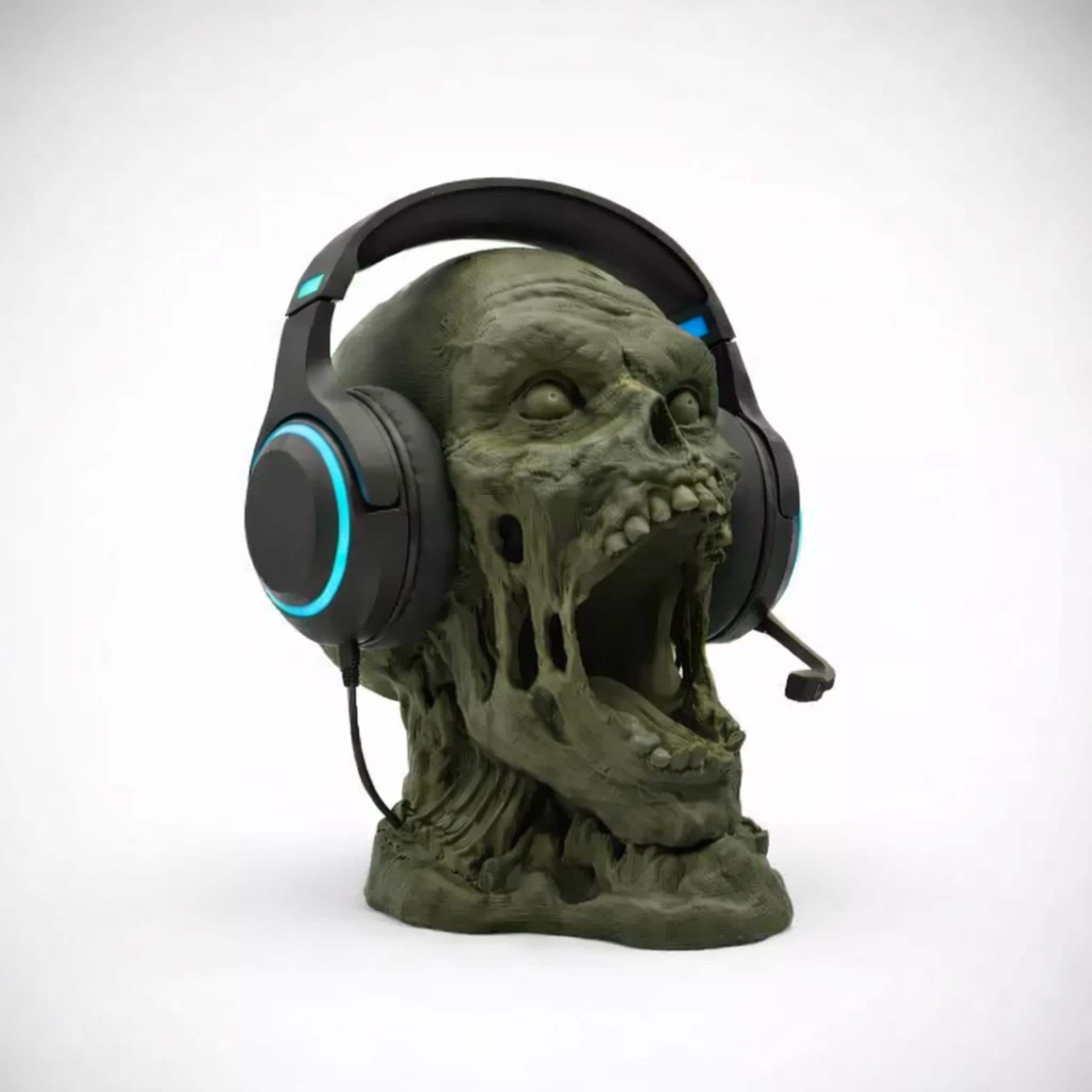 Zombie Head Headphone Stand • Horror Desk Holder • Undead Skull Headset Display for Gaming or Office Setups - ThreadaliciousUK