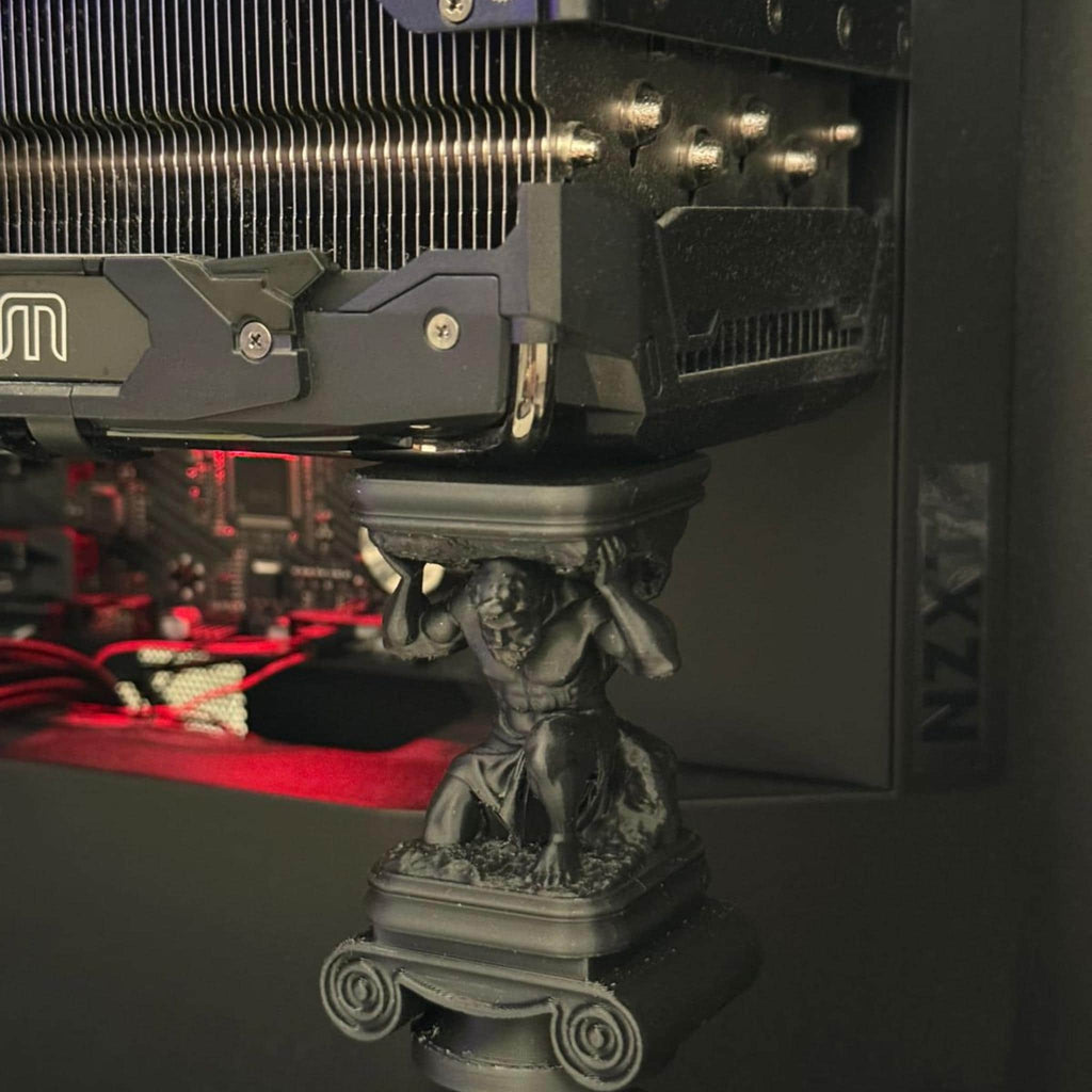 Atlas GPU Support Bracket • Mythology Inspired Graphics Card Holder • PC Case Display • Heavy Duty GPU Stand - MoreMiniaturesStudio