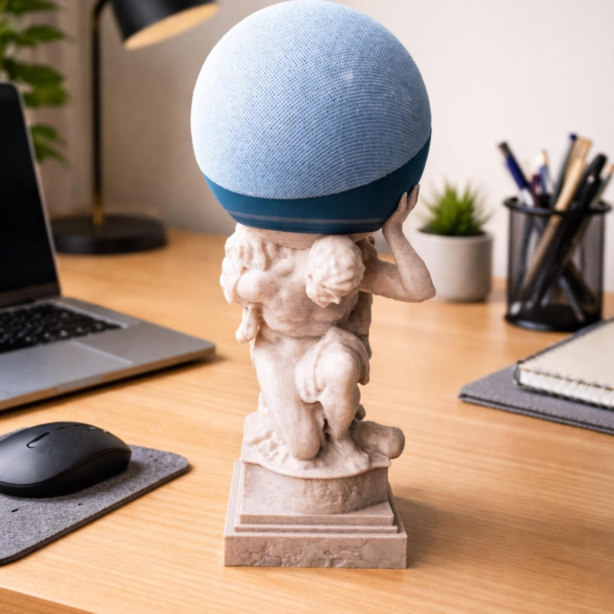 Classical Atlas Style Echo Dot Stand | Mythology Inspired Smart Speaker Holder | Decorative Desk & Bedside Display - MoreMiniaturesStudio