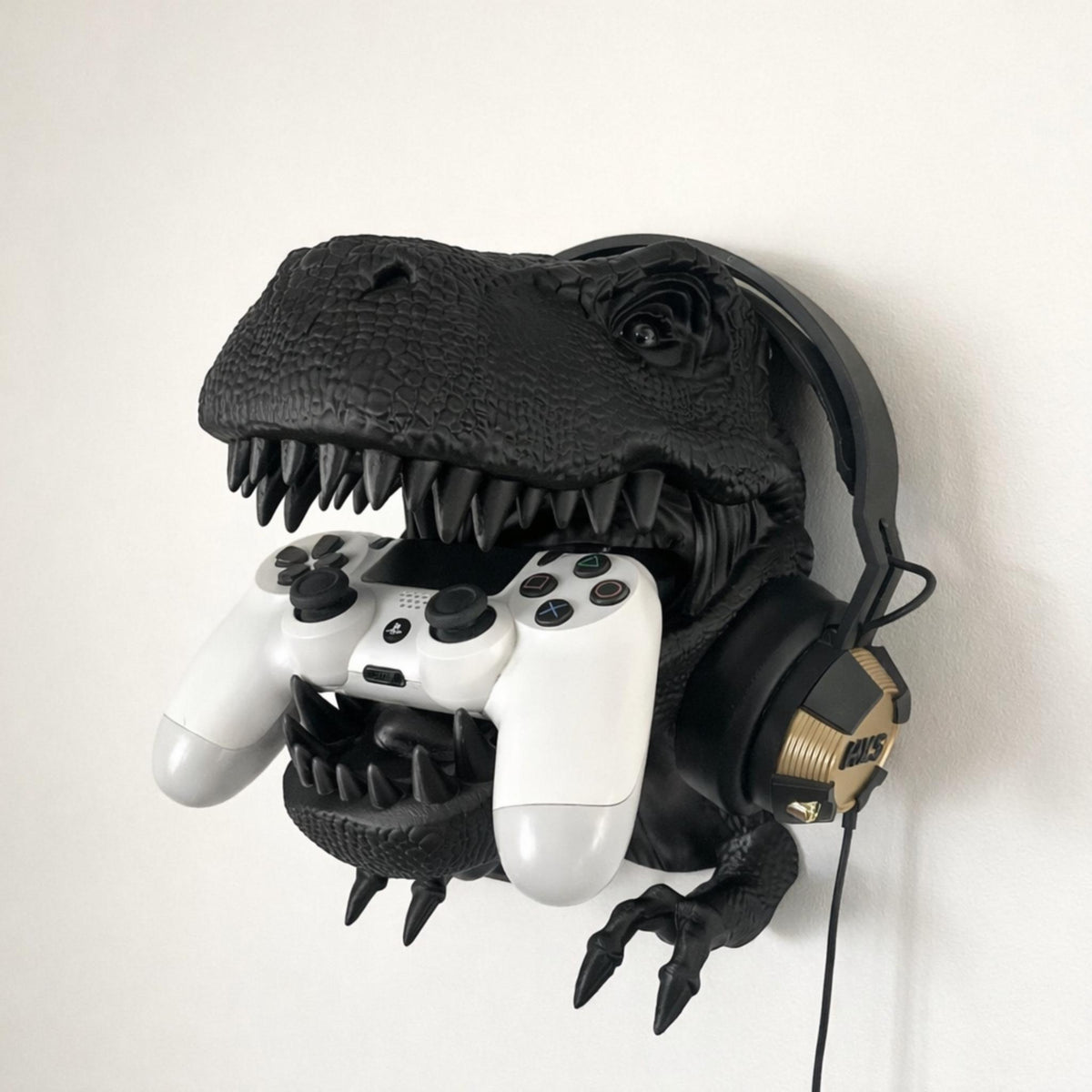 T-Rex Wall Mounted Headphone & Controller Holder | Dinosaur Gaming Display Stand - MoreMiniaturesStudio