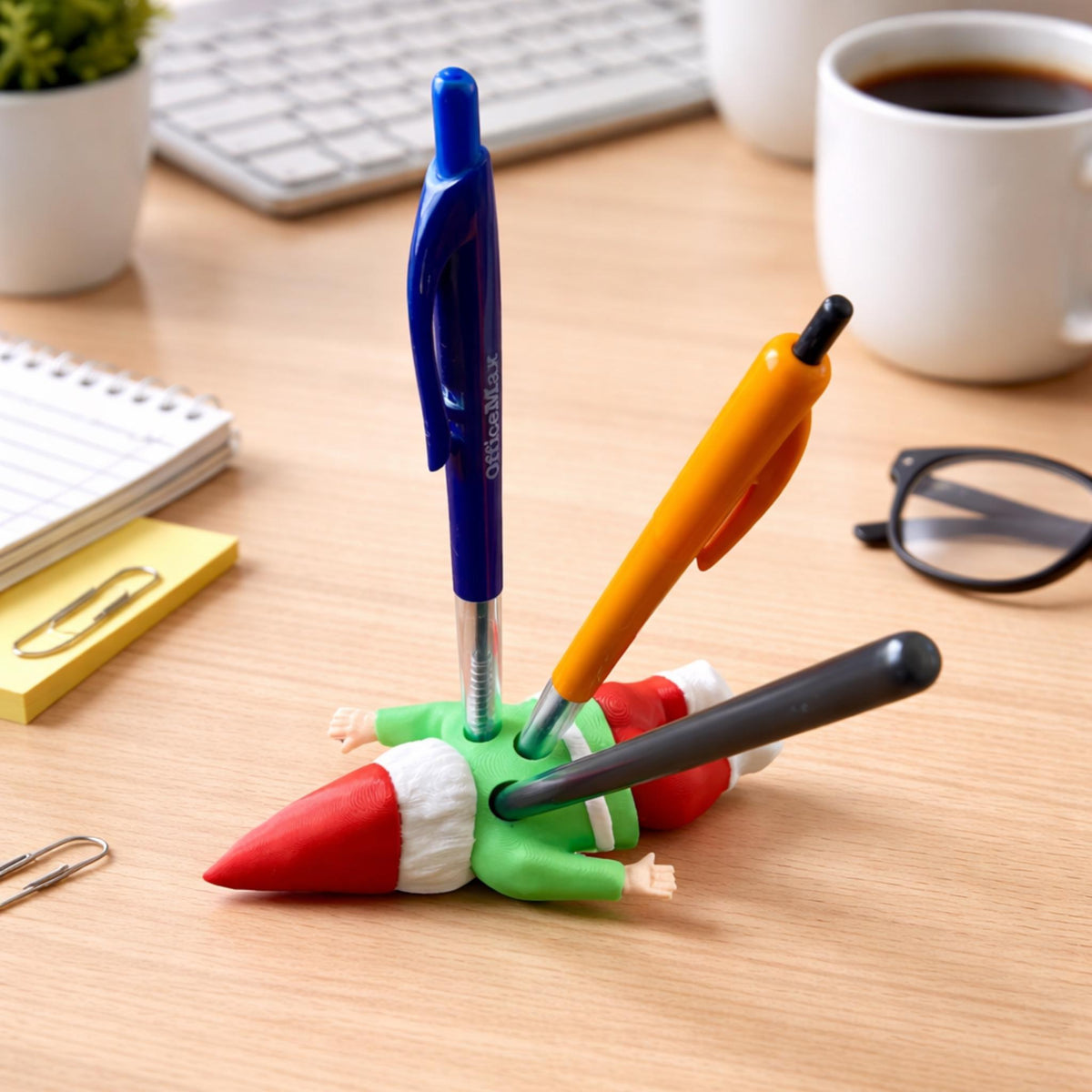 Dark Humour Gnome Pen Holder | Funny Desk Organiser with Stabbed Gnome Design for Office & Home Decor - MoreMiniaturesStudio