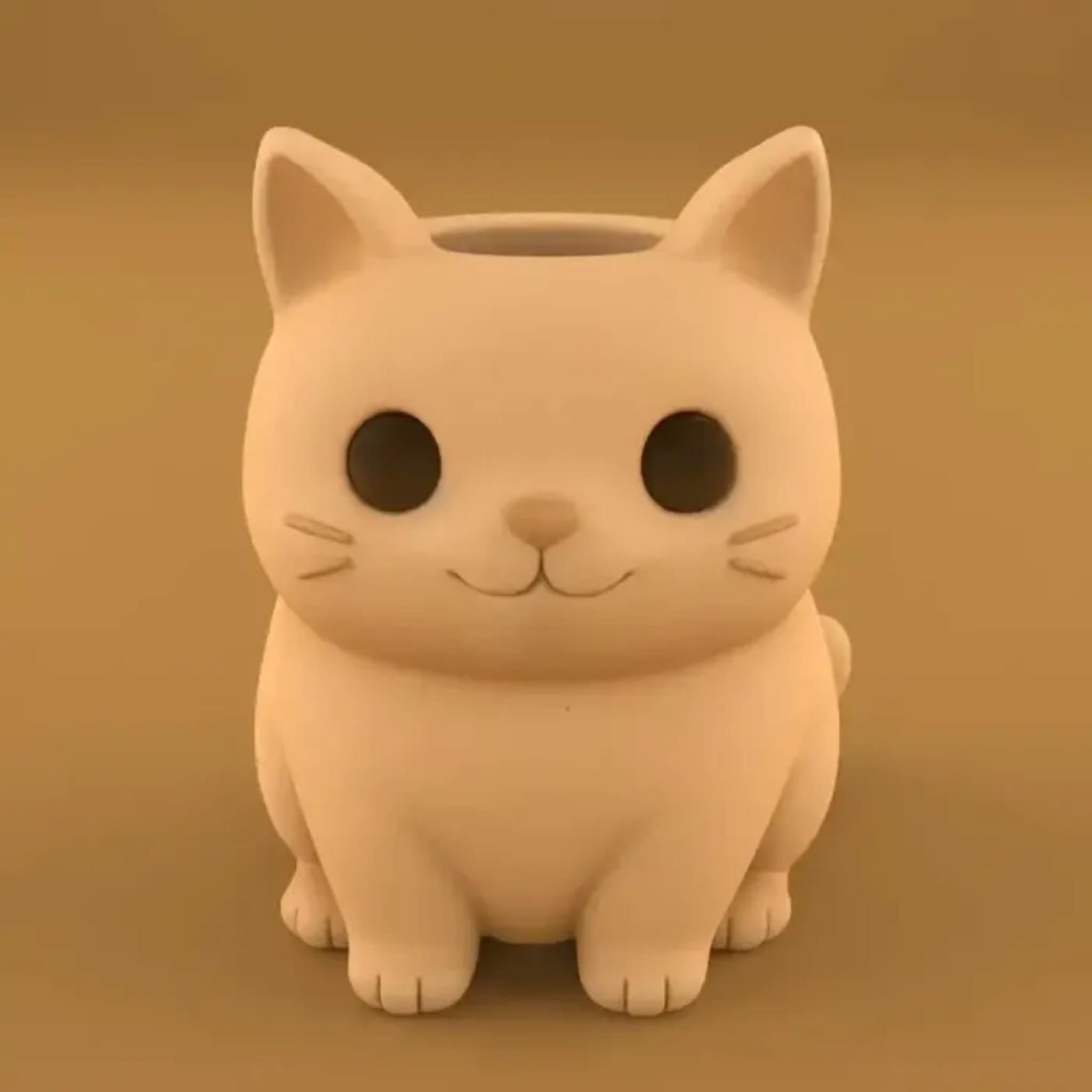 Cute Cat Pen Holder | Adorable Desk Organiser for Office & Study, Minimal Animal Stationery Storage Decor - MoreMiniaturesStudio