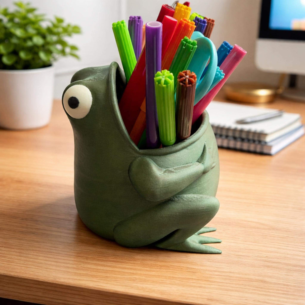 Cute Frog Pen & Pencil Holder | Funny Desk Organiser, Animal Office Decor, Gift for Students/Teachers - MoreMiniaturesStudio