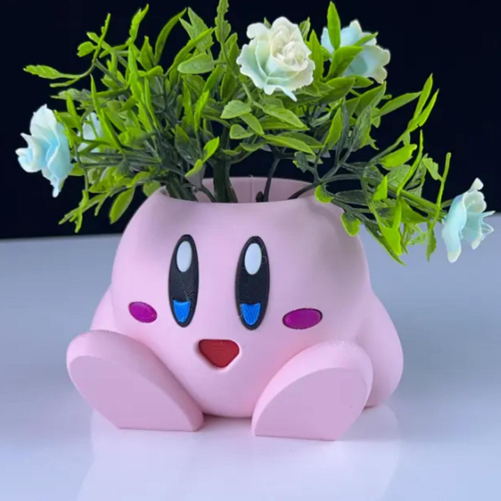 Cute Pink Round Character Pen Holder & Mini Plant Pot – Desk Organiser, Kawaii Desk Decor, Gamer Gift - MoreMiniaturesStudio