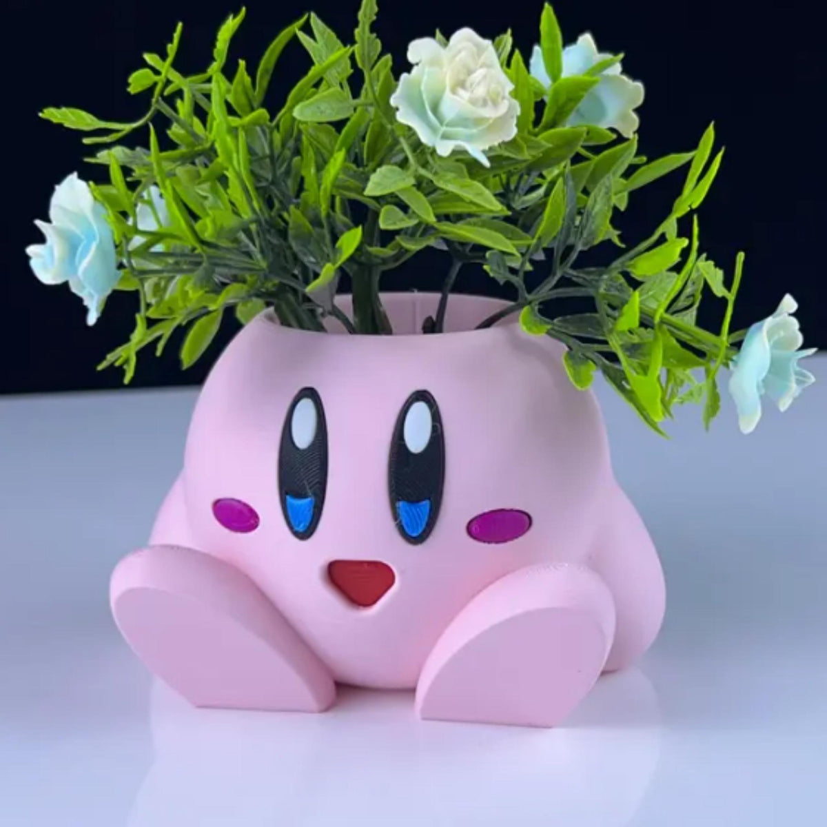 Cute Pink Round Character Pen Holder & Mini Plant Pot – Desk Organiser, Kawaii Desk Decor, Gamer Gift - MoreMiniaturesStudio