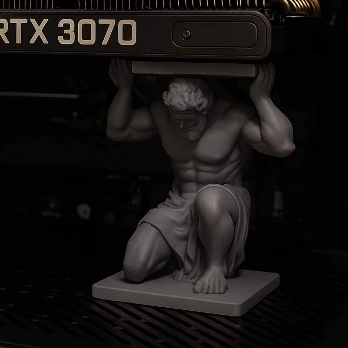 Atlas GPU Support Bracket • Mythology Inspired Graphics Card Holder • PC Case Display • Heavy Duty GPU Stand - MoreMiniaturesStudio